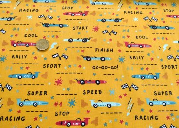 Yannik cotton poplin gelb fabric with cars